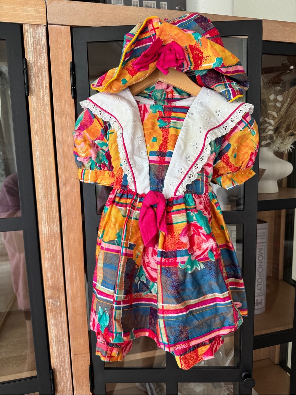 Vintage 80s dress set Irene Renée 3pc baby toddler Pants Hat Retro Colorful lace